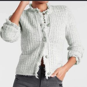 Express Women's Tweed Stretch Fitted Blazer Jacket‎ with Fringe